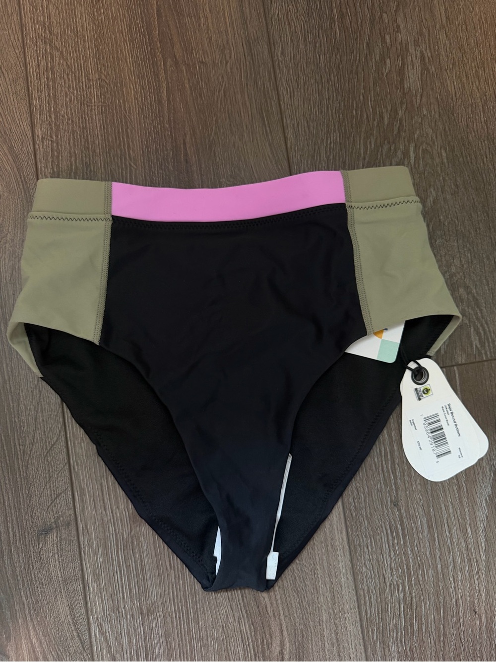 Prana women’s Colorblock High-Rise Swim Bottoms/ Black, Olive & Pink NWT size XS